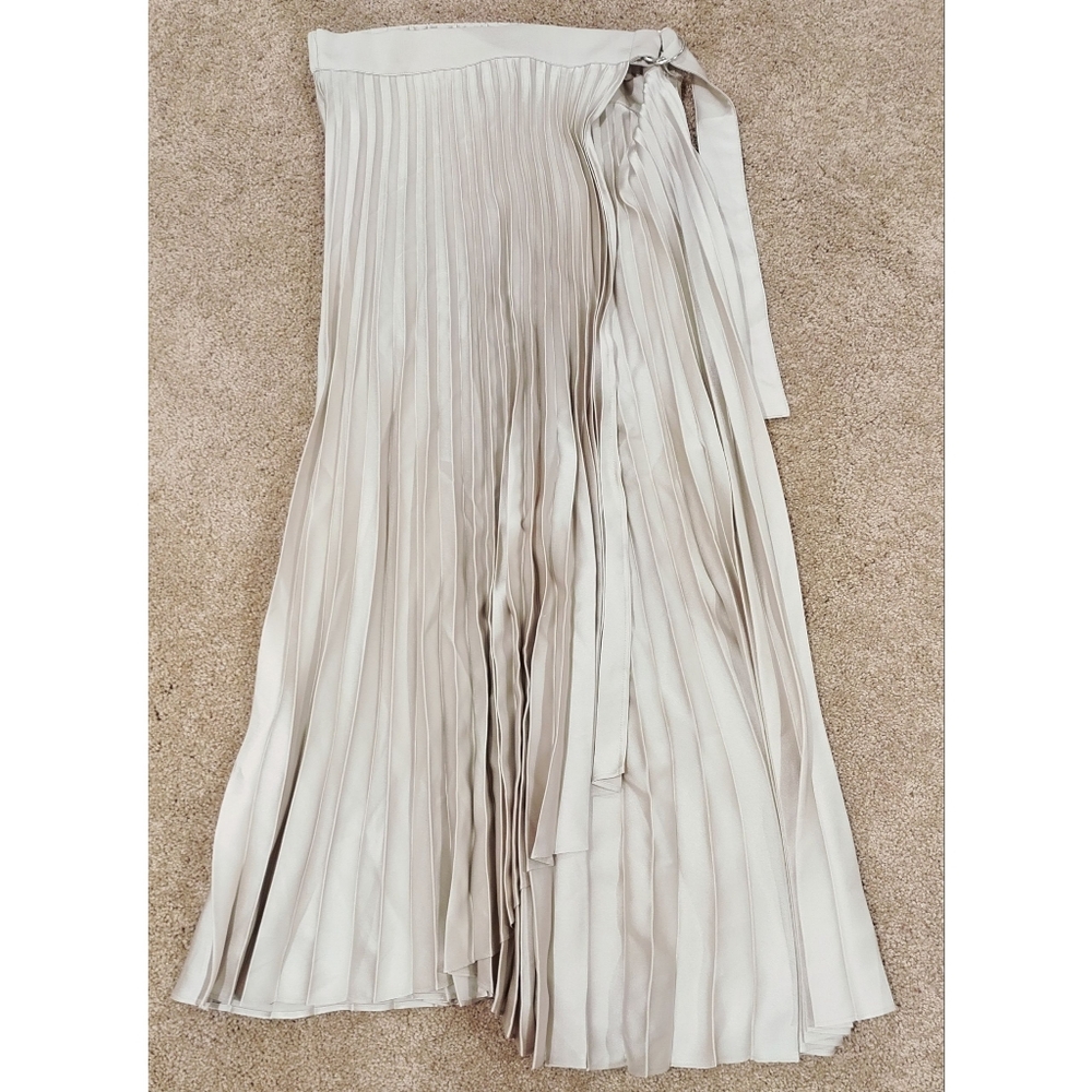 Modern Citizen Pleated Maxi Silk Belted Wrap Skirt Gold Size M
